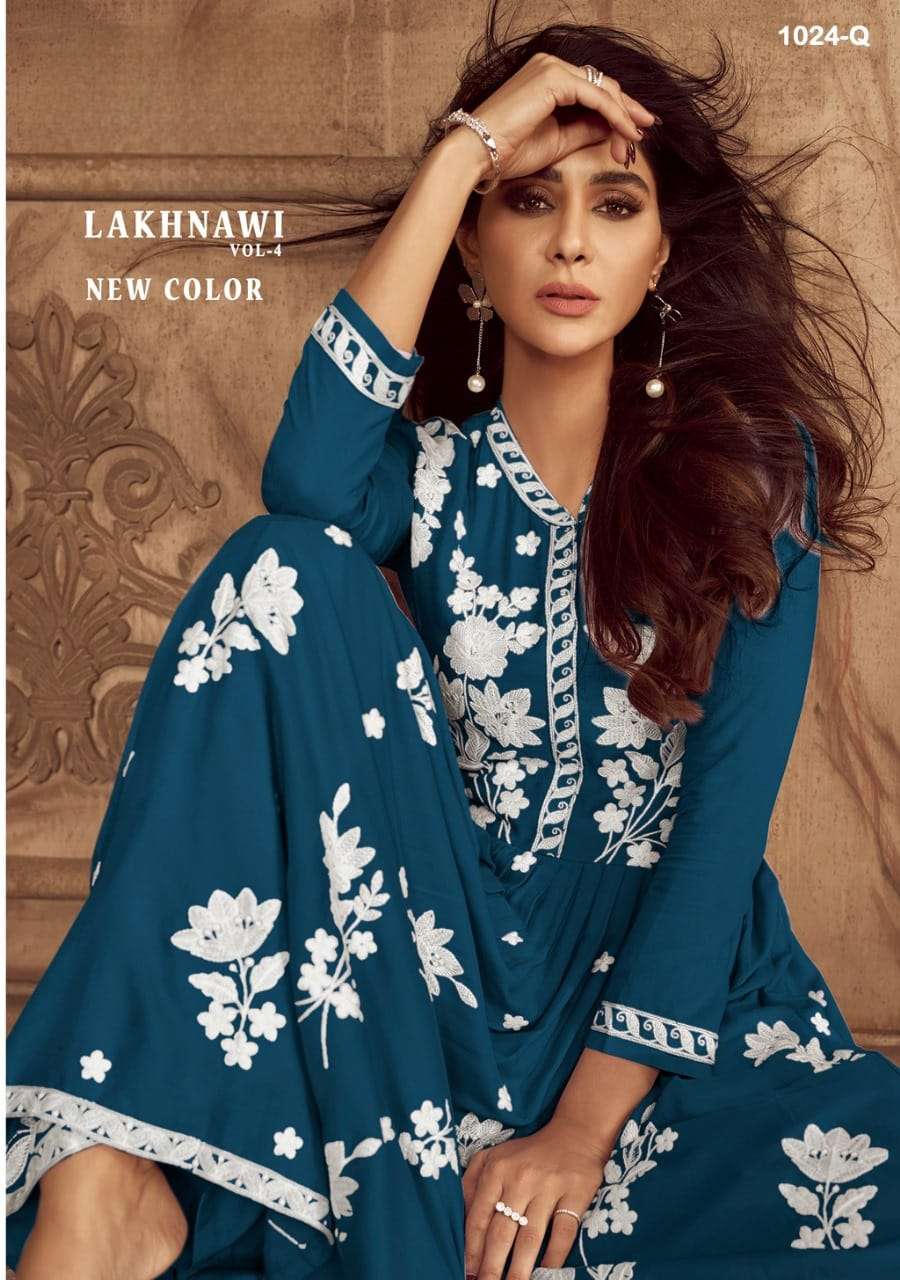 LAKHNAVI VOL 4 NEW COLOR HEAVY REYON LAKHNAWI WORK KURTI WITH PLAZZO AND DUPATTA BY S3FOREVER BRAND POSTER